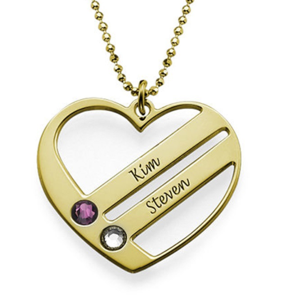 925 Silver Engraved Name Necklace with Stone