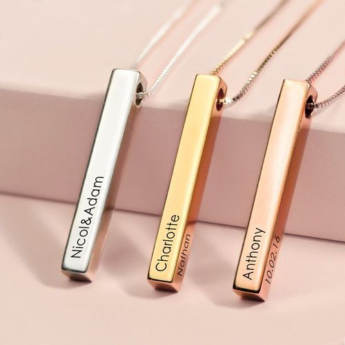 Couple Name Bar Necklace – Copper or 925 Silver