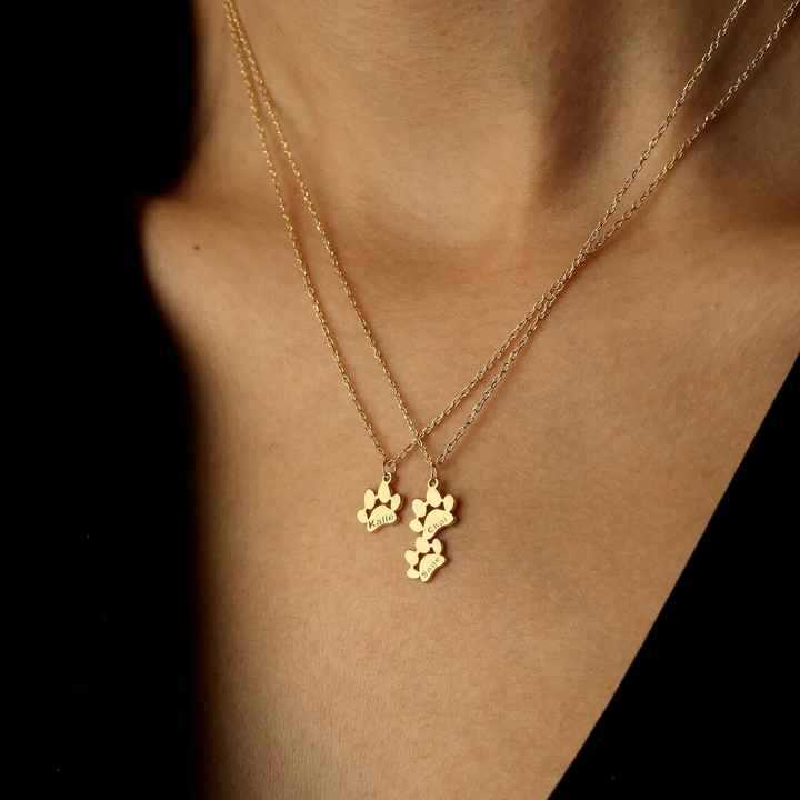 Paw Print Initial Necklace – Stainless Steel