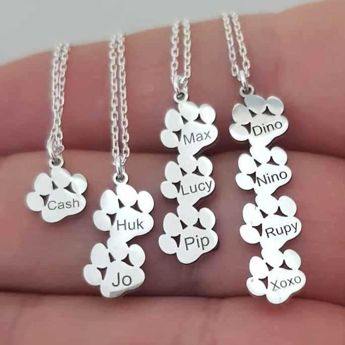 Paw Print Initial Necklace – Stainless Steel