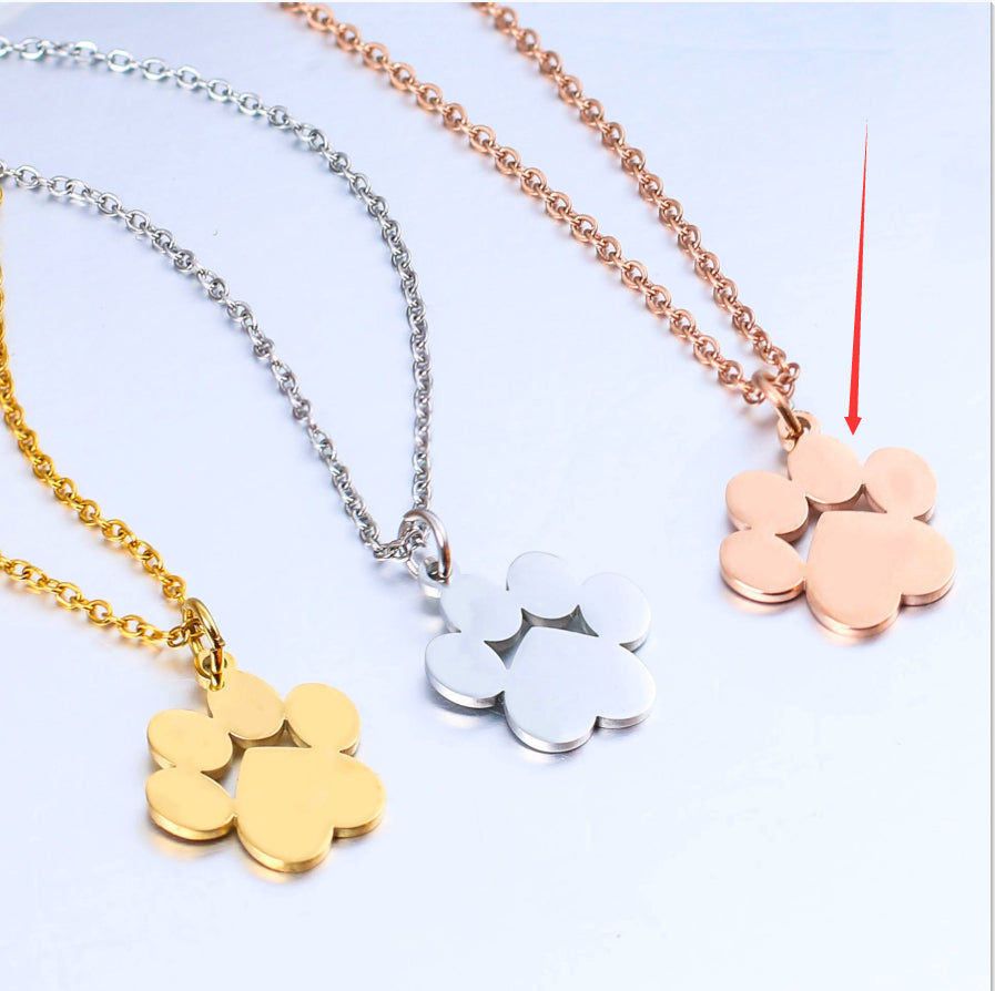 Paw Print Initial Necklace – Stainless Steel