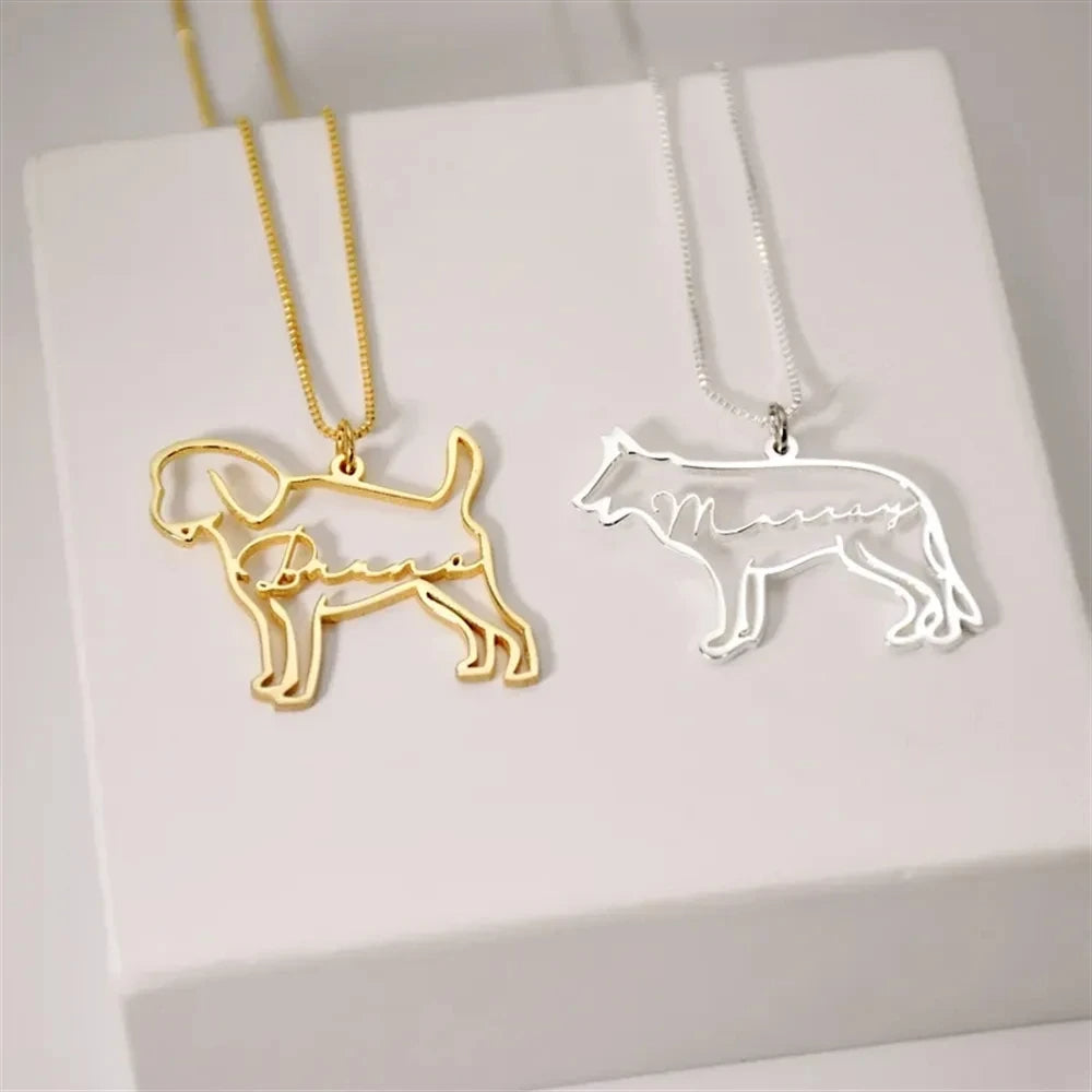 Pet Silhouette Name Necklace – Stainless Steel