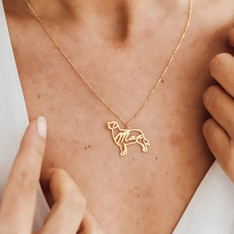 Pet Silhouette Name Necklace – Stainless Steel