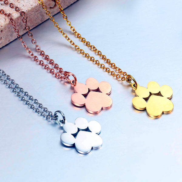 Paw Print Initial Necklace – Stainless Steel