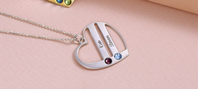 925 Silver Engraved Name Necklace with Stone