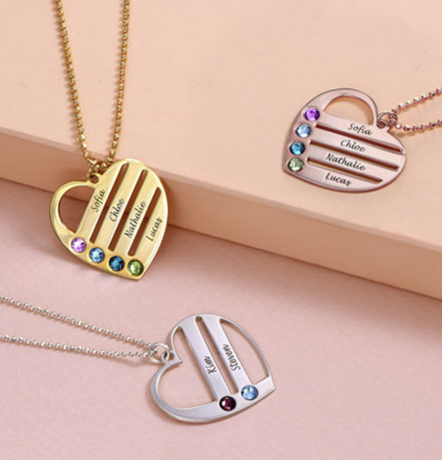 925 Silver Engraved Name Necklace with Stone